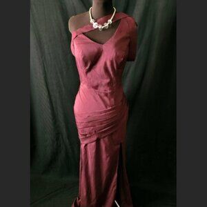 NWT Size 12 Asymmetrical Burgundy Chiffon Formal Gown